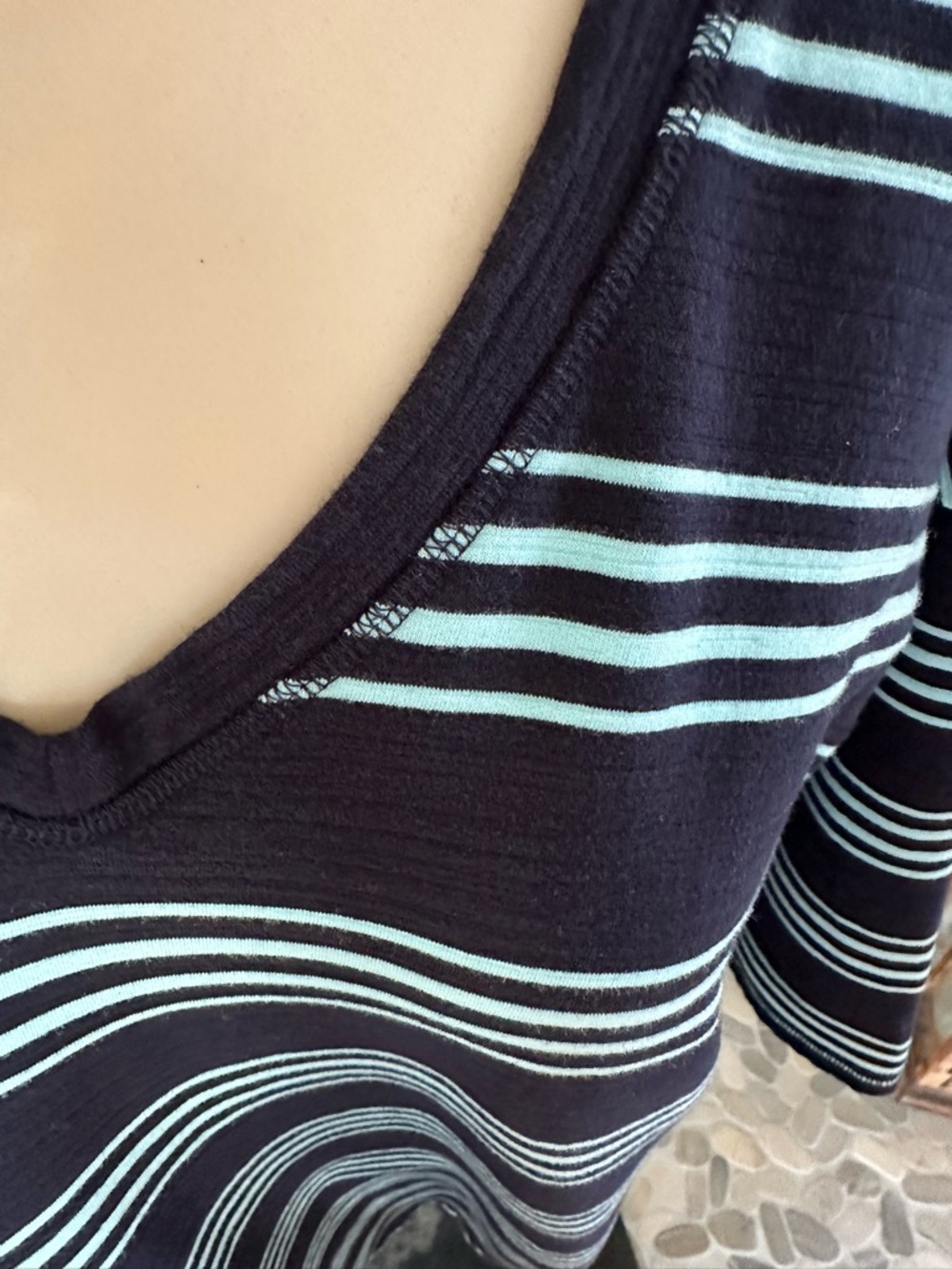 Talbots Striped V-Neck Midi Dress in Navy and Light Blue - Picture 2 of 6